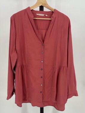 Soft Surroundings Coral  Button Front Tunic Blouse - Size 1X